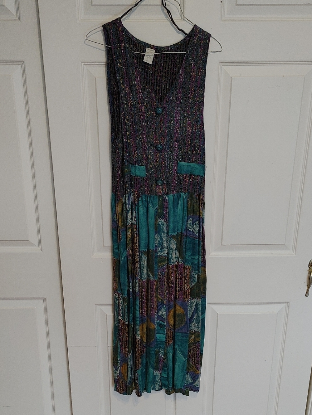 Source Unknown Teal & Multicolor Sleeveless Button-Front Maxi Dress